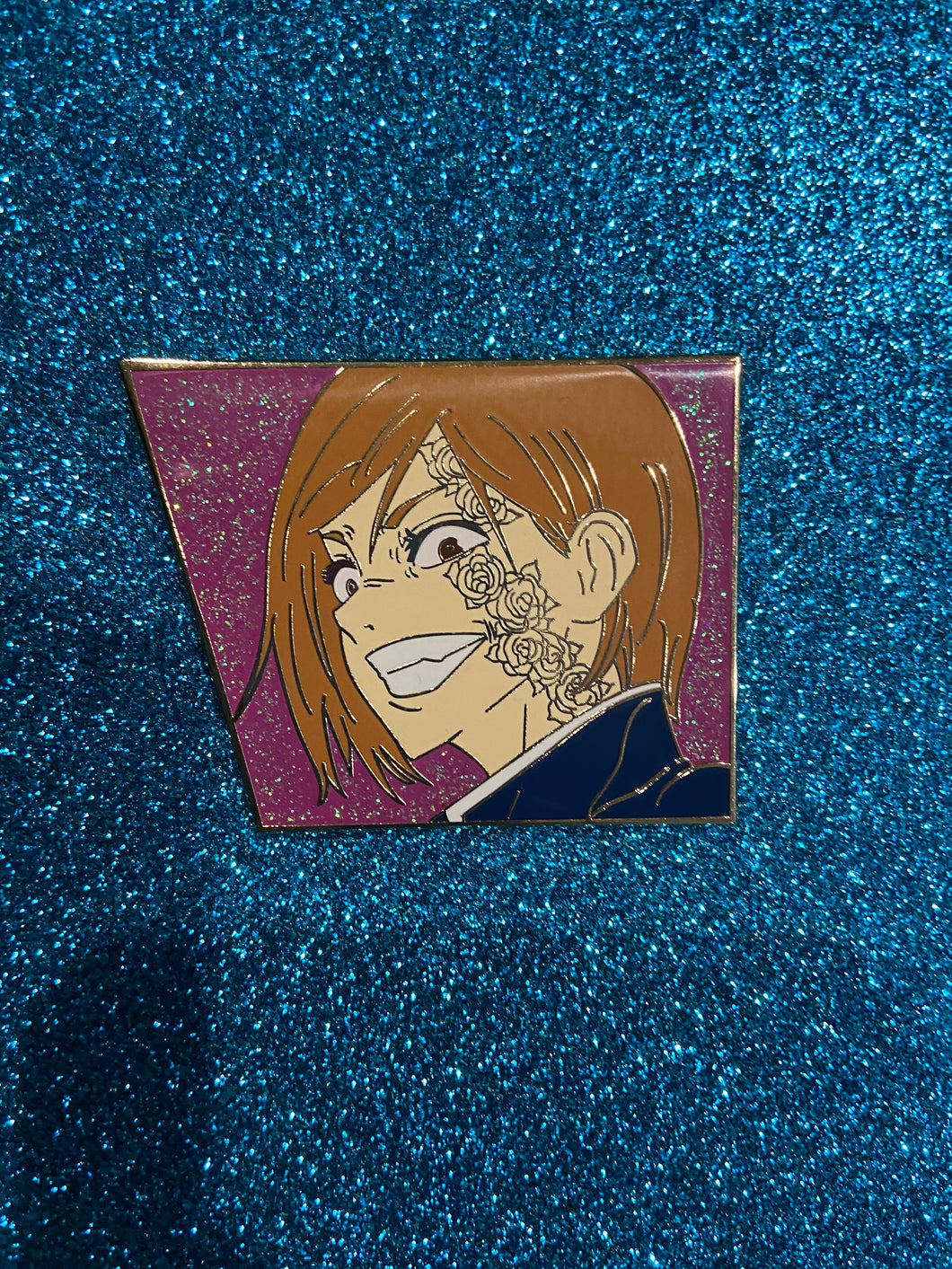 Jujutsu Kaisen Berserk Nobara GLITTER Pin (Pink Side)